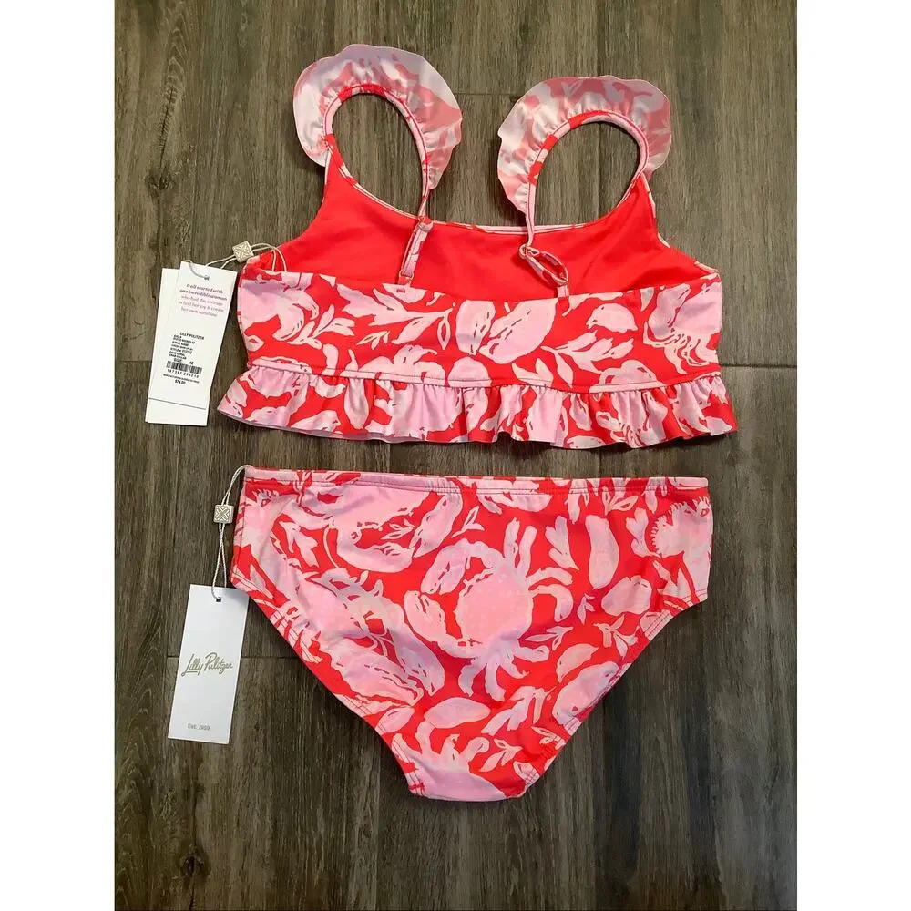 Lilly Pulitzer Girls 12 Cane Coral Crab UPF50+ Chrissy Bikini Set Swimsuit C20-2